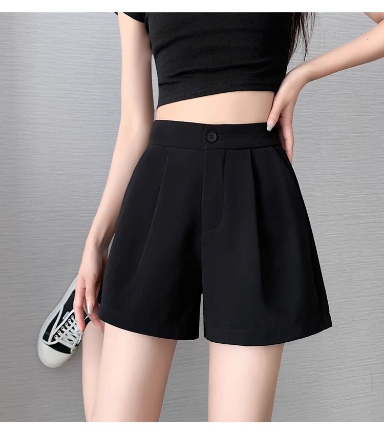 Quần short nữ cạp cao dáng chữ A ống rộng mùa hè — Màu đen (gửi thắt lưng xoắn khóa ngẫu nhiên) chi tiết 27