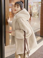 皮草女羊羔毛外套秋冬2023年轻新款仿獭兔毛毛绒上衣中长款棉服