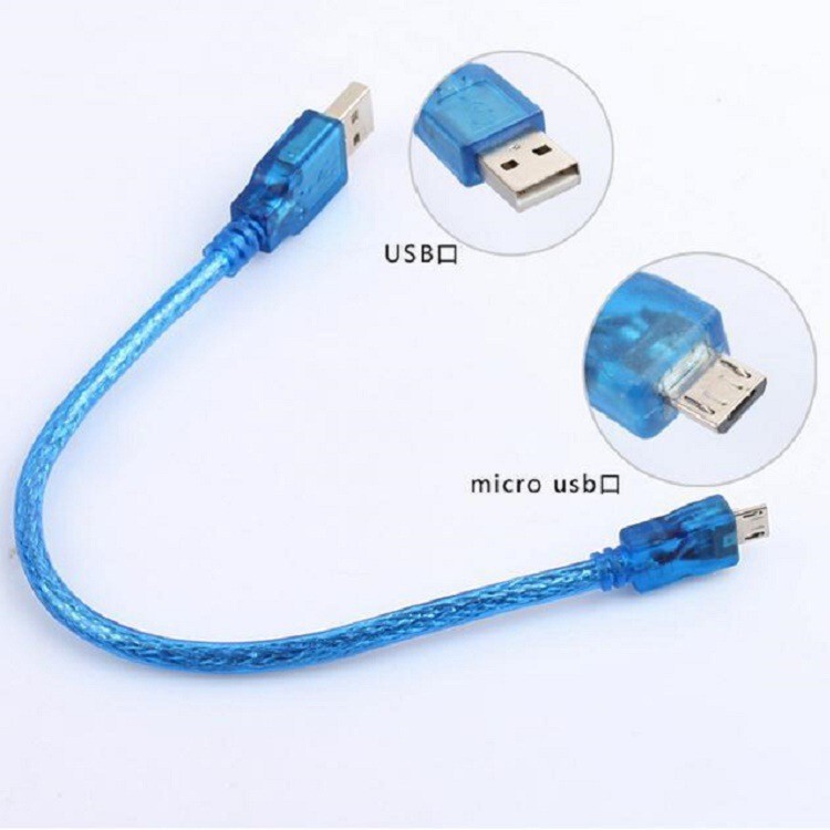 Android Phone Charging Transparent Blue 0.3m Full Copper Shielded USB Male 2.0 to Micro Data Cable V8 Port