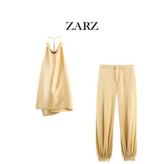 ZARZ 自制 欧美风 新款女装 丝缎质感挂脖领上衣丝缎质感蓬蓬裤