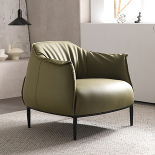 Italian Retro Style Single Sofa Balcony Living Room Master Bedroom Sofa Chair Leather Leisure Chair Single Chair Minimalist