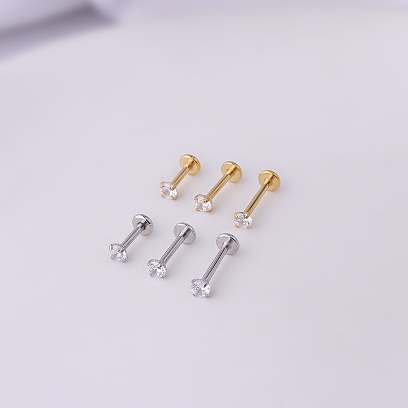 3mm Round Zircon Inner Tooth Lip Nail 6/8/10mm Stainless Steel Piercing Jewelry display picture 1