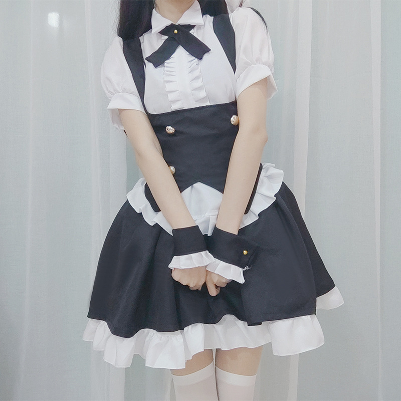 Rabbit Ear Strap Maid Outfit Set, Black and White Contrasting Bow Tie Style, Soft Girl Daily Wear, Cosplay Photo Shoot Uniform
