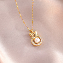 项链女网红兔子小众新款设计感吊坠气质珍珠蝴蝶结项链网红锁骨链