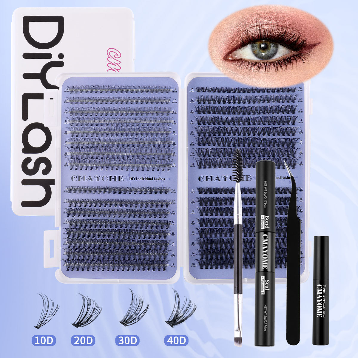 Grenzüberschreitende neue 640 Cluster gemischte dicke D-gebogene einzelne Cluster falsche Wimpern Set 10 18 mm DIY segmentierte Wimpern_voghion.com