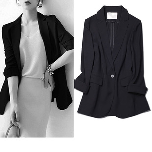 [in stock] plus size Women's Early Spring Suit Leisure OL Nine-point Sleeve Suit chubby girl Coat 21801 Button