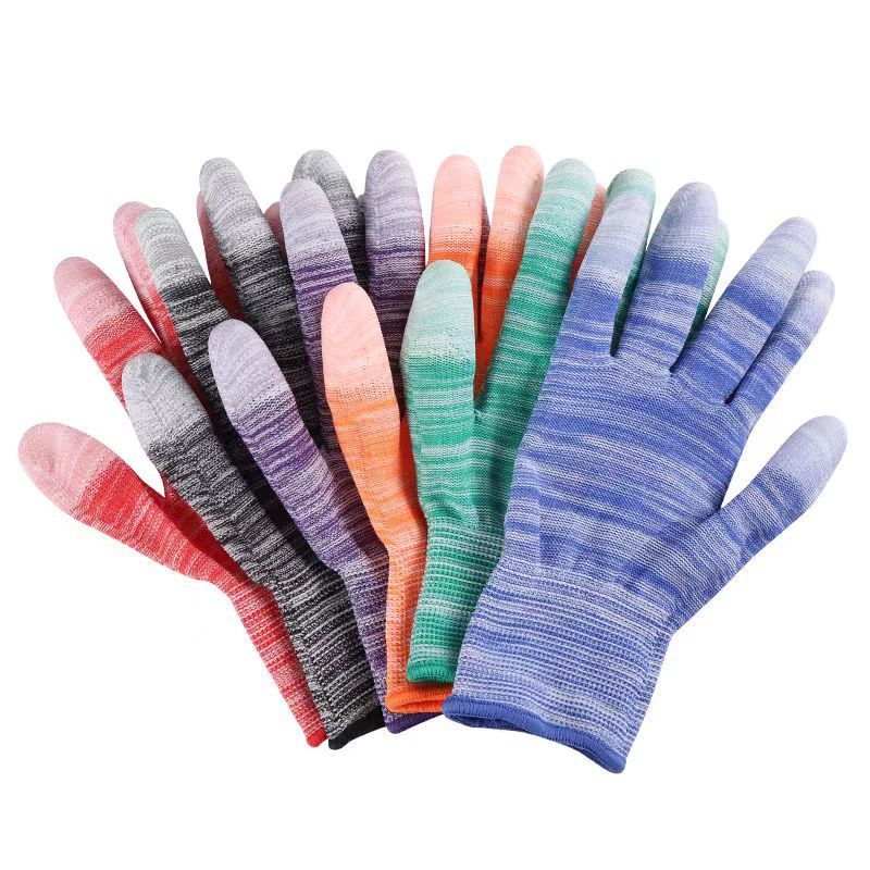 PU guantes de dedo de palma al por mayor blancos sin polvo guantes antiestáticos para trabajo seco guantes de protección laboral de nylon resistentes al desgaste