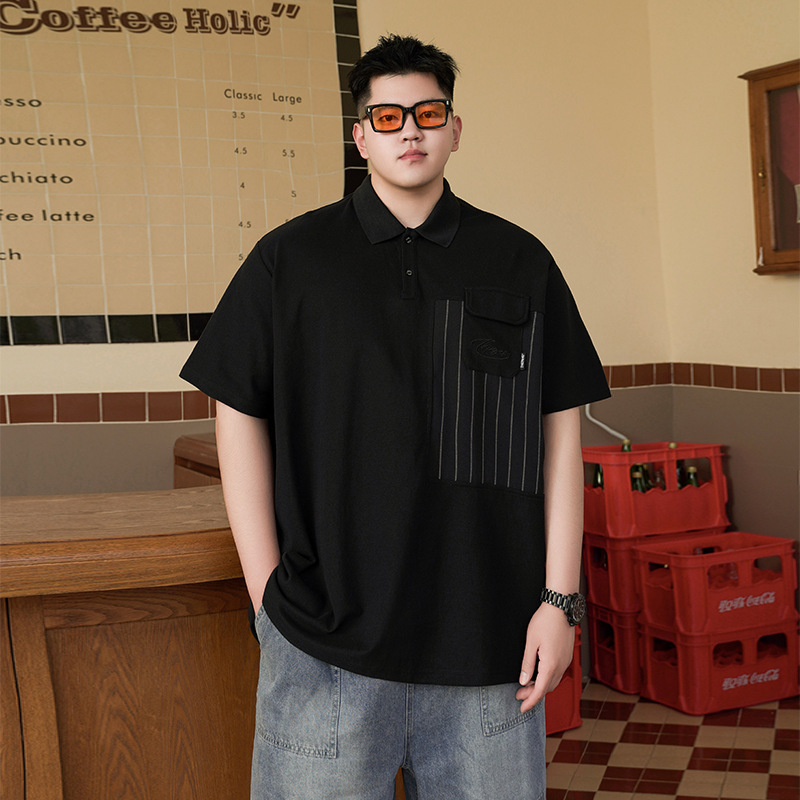 Trendy Plus-Size Men's Summer New Spliced Short-Sleeve Polo Shirt for Large Men, Extra Large Loose Casual Half-Sleeve Trendy Plus-Size Men's Summer New Spliced Short-Sleeve Polo Shirt for Large Men, Extra Large Loose Casual Half-Sleeve