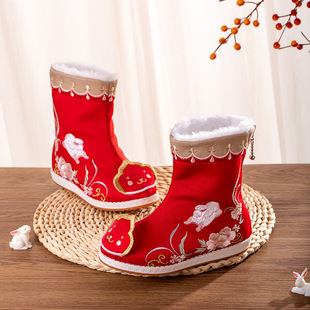 Lizi 2022 winter New fleece-lined ancient style cotton boots Hanfu boots girls' embroidered cloth shoes Children's 100-year cotton shoes