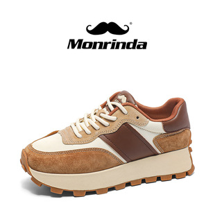 Meinida retro men's and women's same style argan shoes real leather shoes color matching lace-up fashionable all-match breathable platform sneakers