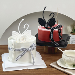 網紅天鵝蛋糕裝飾品擺件情侶黑白天鵝表白高級感女神生日烘焙裝扮