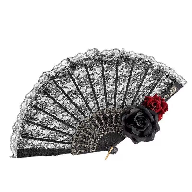 Double rose dark fan with lotus pendant