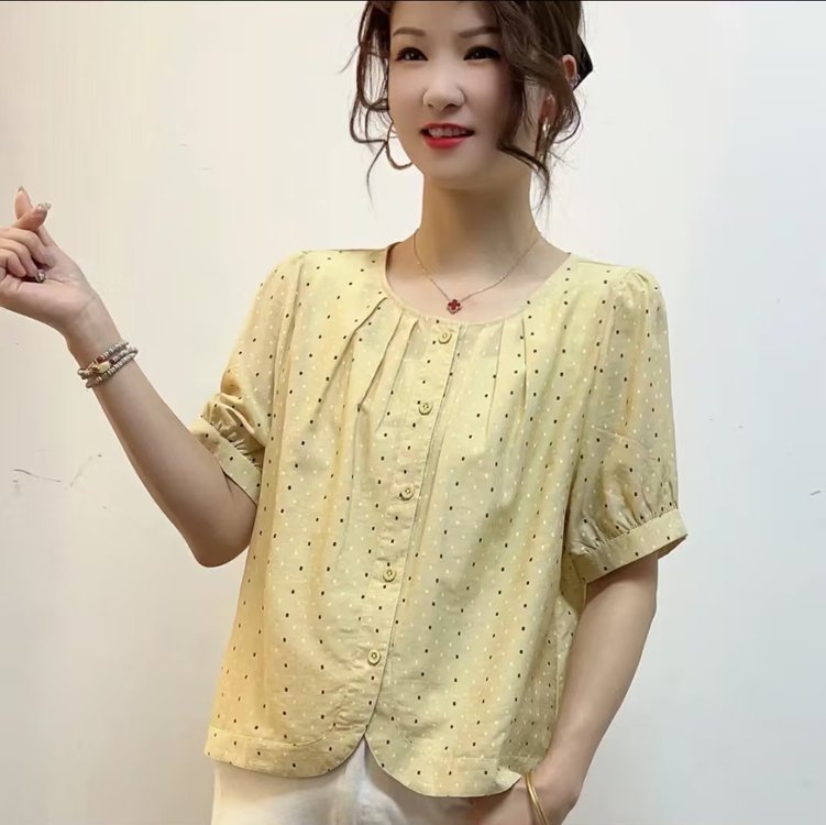 一件代发直播爆款2025夏季新款时尚甜美波点减龄休闲百搭短袖上衣|undefined