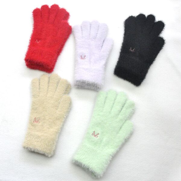 Demi-season warm knitted gloves with bow