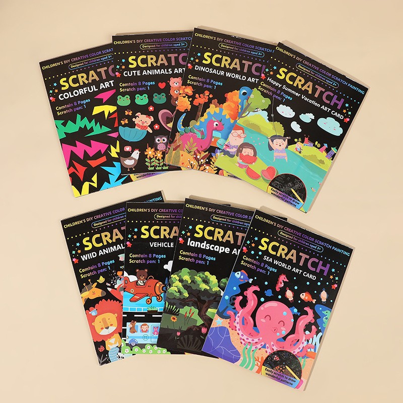Colorido libro de dibujos de raspado hecho a mano papel de pintura DIY regalo de jardín de infantes de niños arte papel de raspado divertido raspado al por mayor