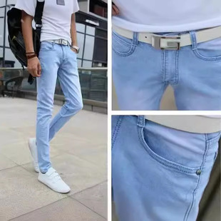 Spring new slim-fit men's jeans sky blue Korean men's pants men's supply