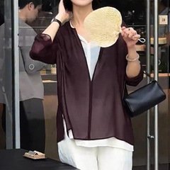 现货厂家批发 时尚假两件拼接撞色防晒衬衫女 慵懒休闲显瘦上衣