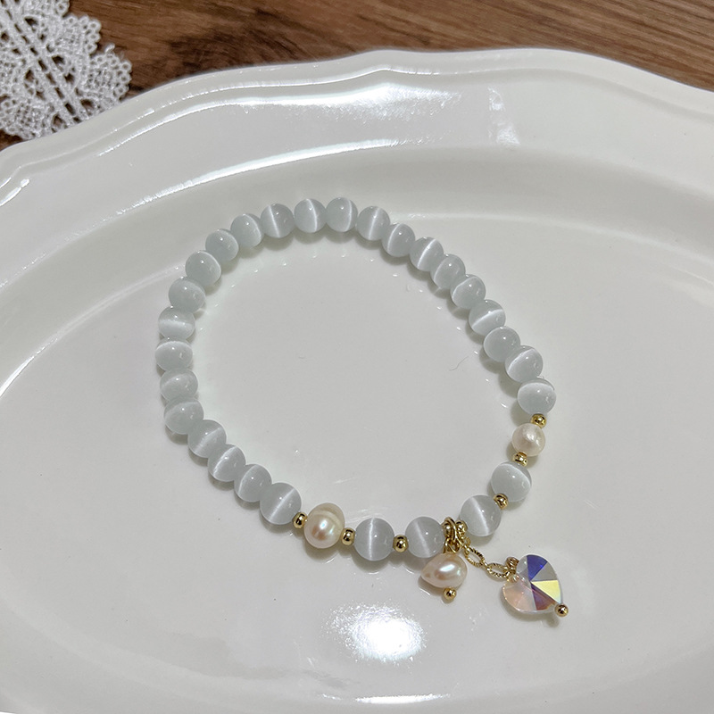 1 Piece Fashion Heart Shape Crystal opal Pearl Beaded Womenu0027S Bracelets