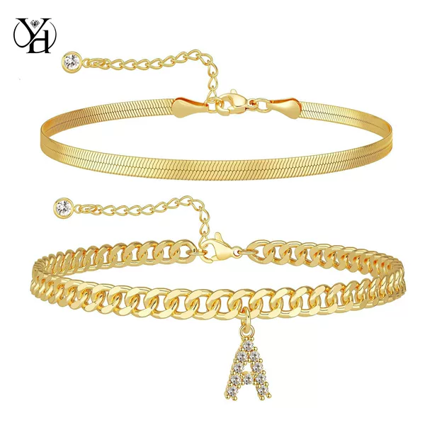 Amazon's Best-Selling 26-Letter Anklet for Women, European and American Style Plain Chain, Flat Snake Chain, Paperclip Chain, Versatile Set, Double-Layer Anklet