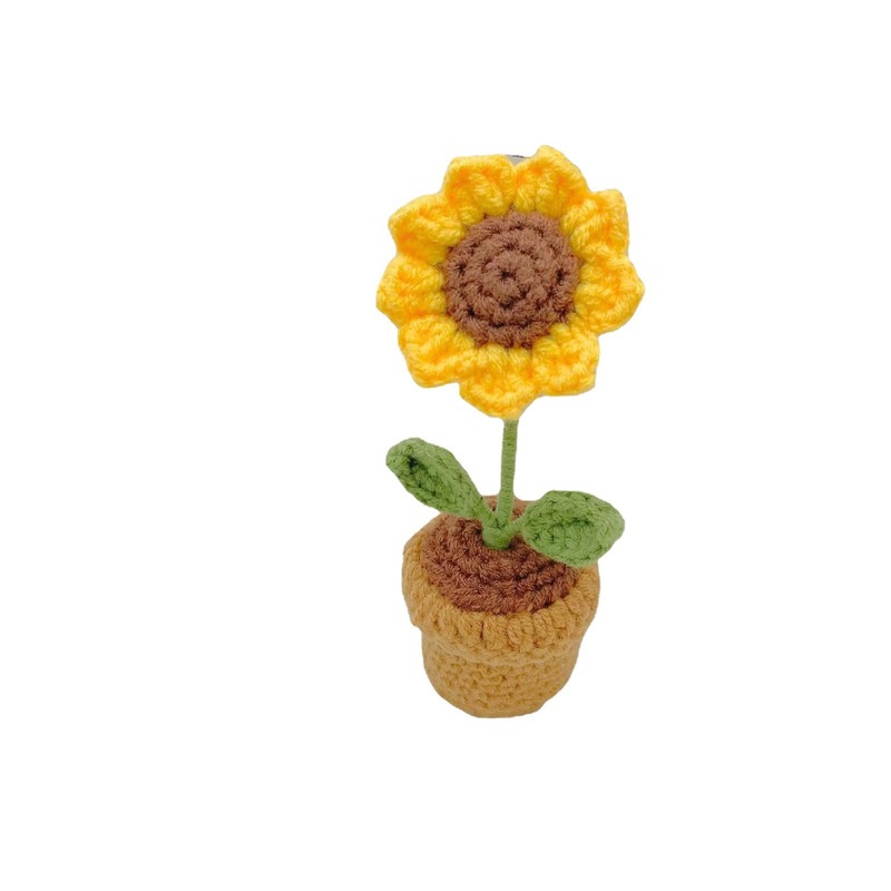 diy手工编织迷你盆栽花玫瑰花钩针自制郁金香办公室摆件毛线成品|undefined