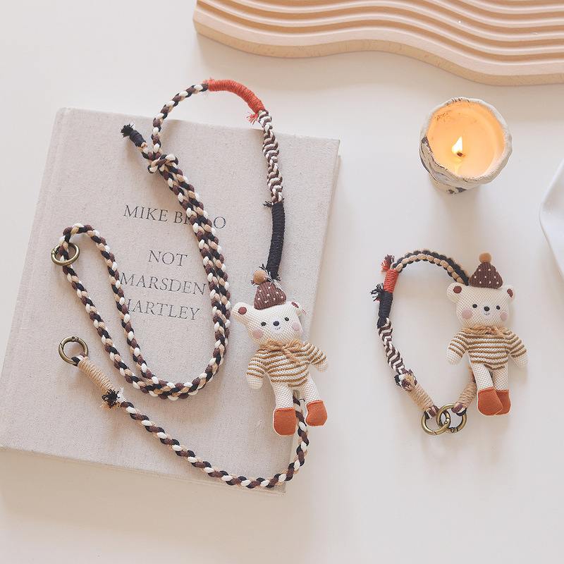 Cute Forest-Style Bear Plush Phone Strap, Handmade Woven Cute Wrist Strap, Keychain, Crossbody Anti-Loss Accessory Cute Forest-Style Bear Plush Phone Strap, Handmade Woven Cute Wrist Strap, Keychain, Crossbody Anti-Loss Accessory