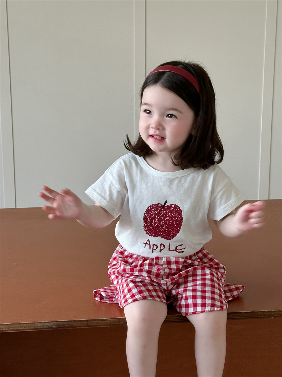 Traje de manga corta para niñas estilo fino de verano ropa para niños coreanos ropa de verano para bebés ropa con estampado de frutas ropa para niños estilo de verano