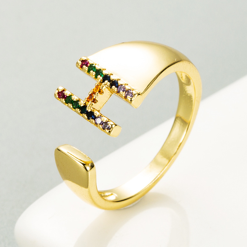 European And American Ring 26 English Letter Copper Gold-plated Inlaid Zircon Ring Opening Adjustable display picture 20