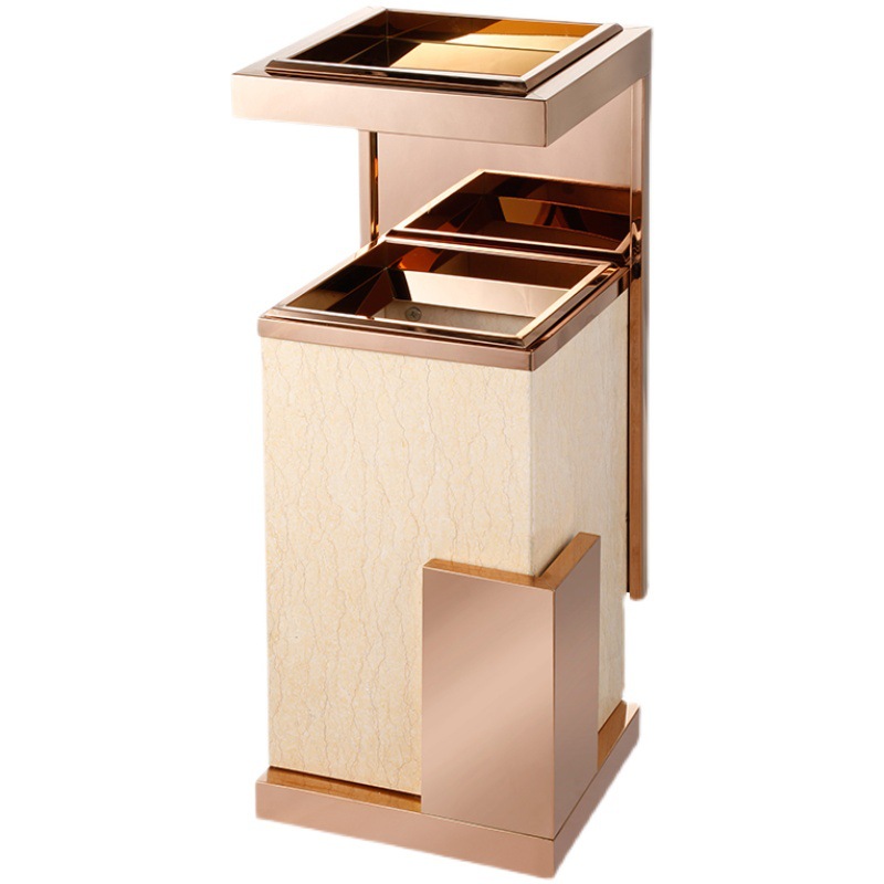 Vestíbulo del hotel comercial basura con cenicero de acero inoxidable mármol centro comercial ascensor vertical al aire libre cubo humo