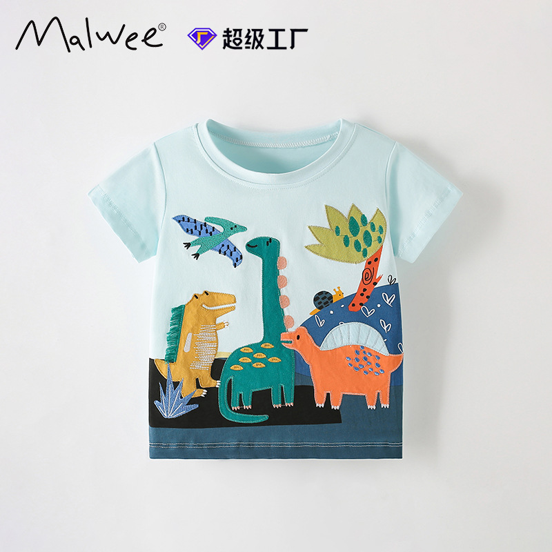 Cruce fronterizo malwee chaqueta de niño verano nuevo estilo europeo y americano de niños pequeños cuello redondo adorable camiseta guapo ropa infantil