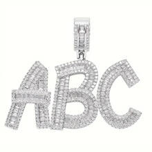 欧美项链铜镶锆26英文字母男女嘻哈吊坠创意潮人说唱名字拼接定制