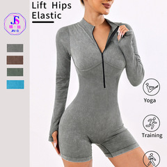 New matte seamless yoga one-piece jumpsuit with zipper, integrated fitness wear—women's tight-fitting sportswear.
