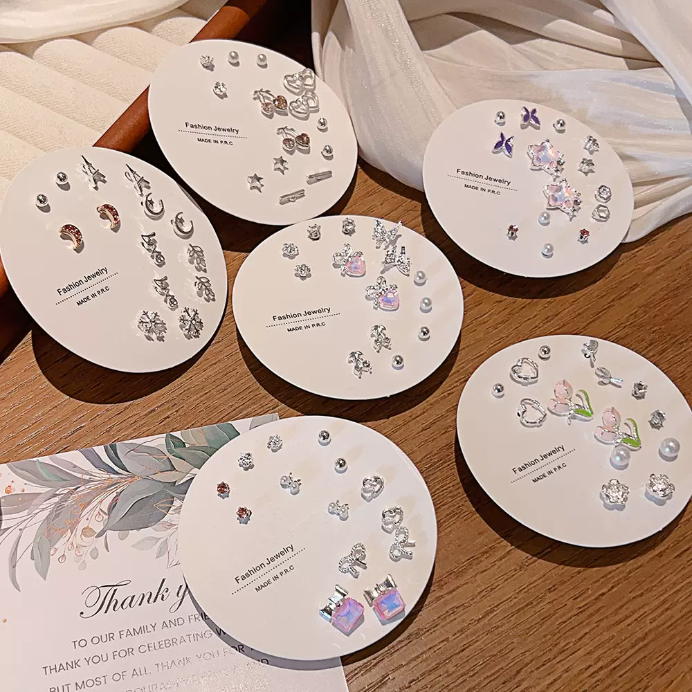 韩版爆款一周耳钉ins7组合流苏套装简约点钻百搭可爱时尚蝴蝶结