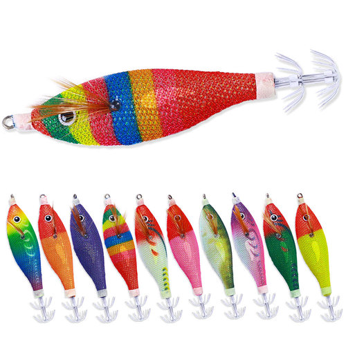 Blowing tube squid hook luminous wooden shrimp bait fake bait squid lure with ringing beads weighted lead explosive hook sea fishing cuttlefish