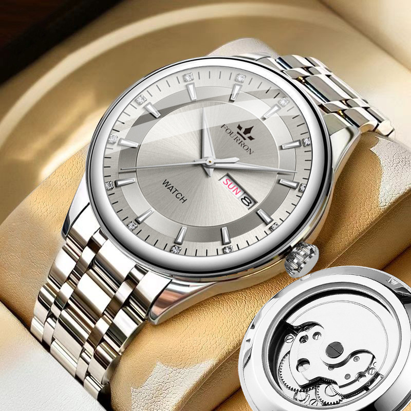 精钢手表男士背透底镂空钢带蝴蝶扣防水时尚石英表直播爆款新款表