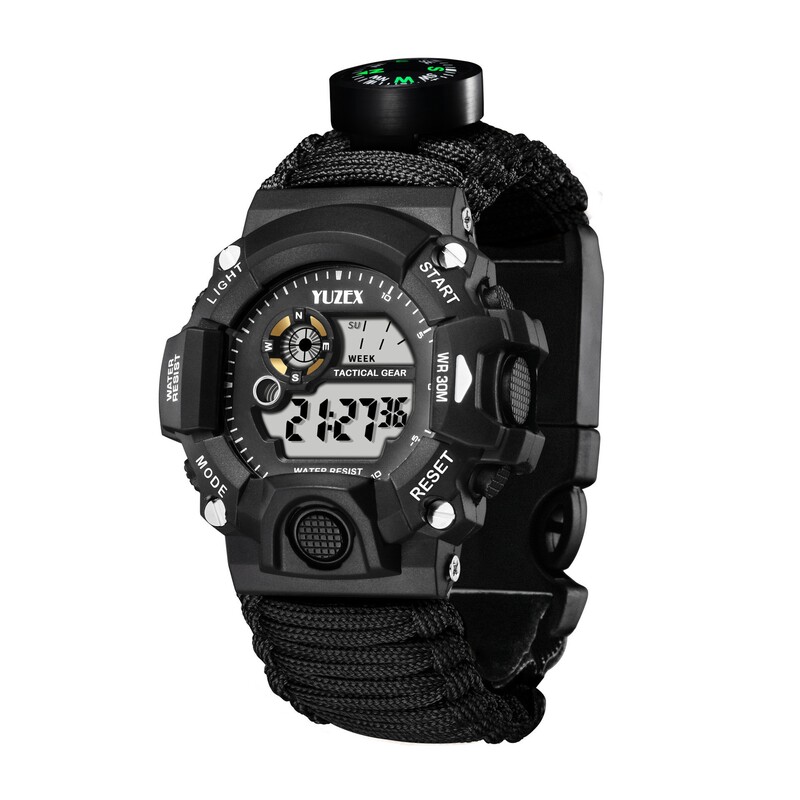 Cross-Border Hot Selling Multifunctional Outdoor Survival Paracord Watch Compass Watch Night Vision Flint Watch