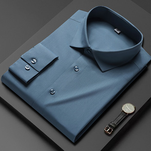 2099 Long-Sleeved Shirt Men's Spring and Autum High-Quality Business Long-Sleeved Pure Color Seamless No-Iron Breathable Shirt