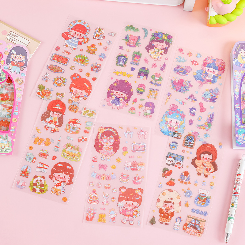 Sweet Girl Collection pegatinas de mascotas impermeables transparentes DIY pegatinas de diario de cuentas transfronterizas adorables pegatinas de tarjetas de niña hermosa