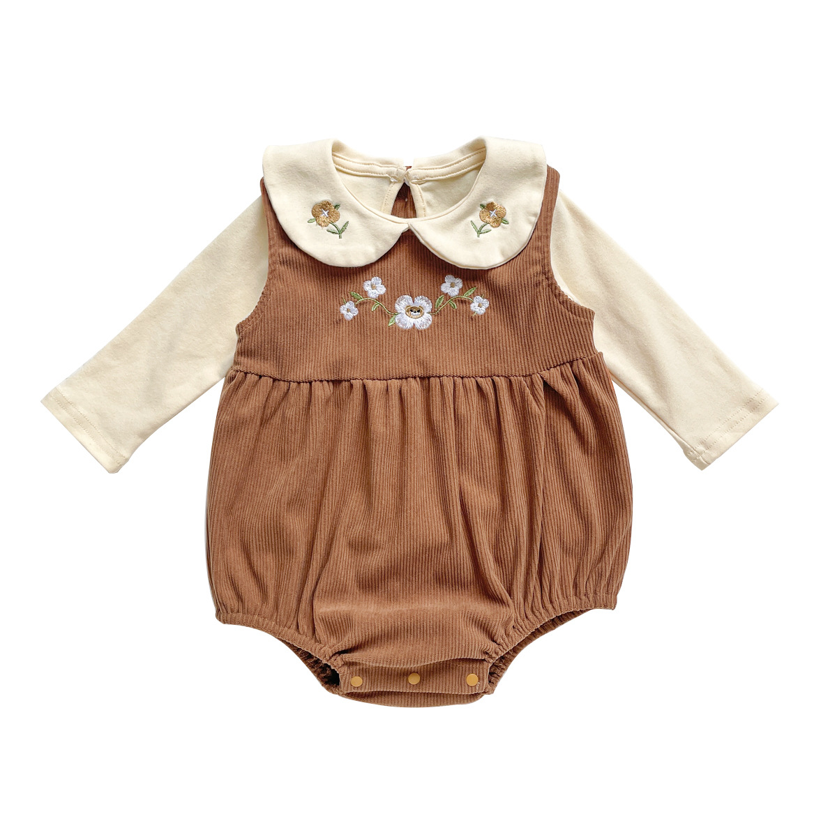 Versión Coreana de mono de bebé primavera y otoño bebé Correa pantalones traje de manga traje de dos piezas bordado pedo escalada traje