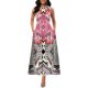 Cross-border Amazon European and American Round Neck Sleeveless Vest Printed dress Pocket Waist plus size Long Dress Large Swing Dress for Women