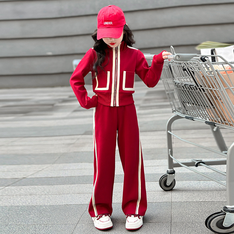 女童运动套装春秋款网红炸街女大童秋装2024新款洋气时髦潮酷穿搭