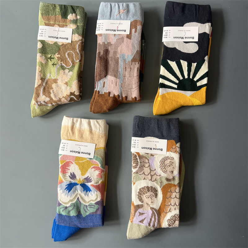 New French Bonne Maison Mid-Calf Socks for Men and Women, Oil Painting Socks, Niche Interesting Literary Color Socks New French Bonne Maison Mid-Calf Socks for Men and Women, Oil Painting Socks, Niche Interesting Literary Color Socks