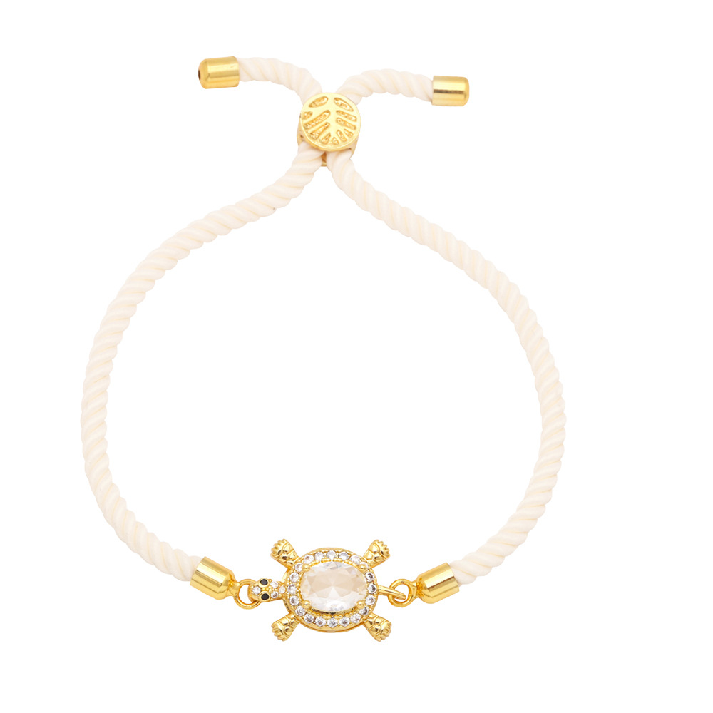 Fashion Female Cute Turtle Simple Handmade Woven Color Zircon Copper Bracelet