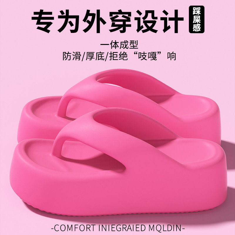 Platform Thick-Soled Beach Flip-Flops Korean Style Eva Women's Slippers High-Heeled Soft-Soled Flip-Flops Vacation Sandals