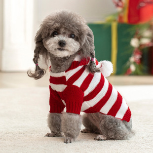 Hot Selling Spring Autumn Winter Pet Sweater Christmas Small and Medium Dog Striped Hooded Sweater Knitted Pet Clothing in stock