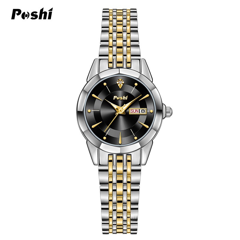 Poshi nueva moda mujer reloj de cuarzo simple casual mujer reloj impermeable doble calendario reloj de mujer moda