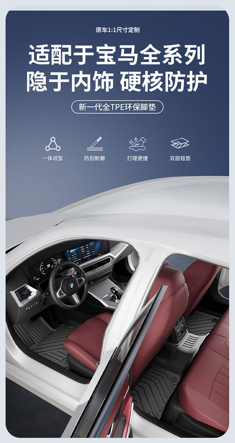 BMW X1 IX1 X3L IX3 Series X4 Series X5L X7 M2 Series M3 M4 I3 I5 2 Series 5 Series 7 Series TPE Floor Mats