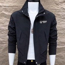 春秋外套男短款翻领纯色简约男士夹克韩版修身字母刺绣网红上衣