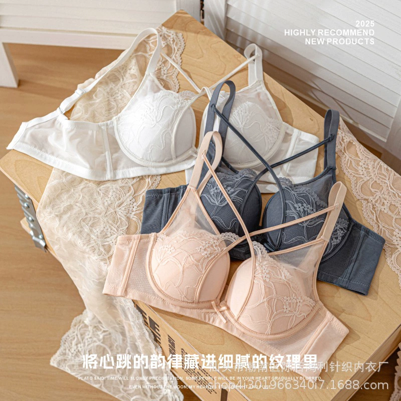 Pure Desire Mesh Lace Large Bust Minimizer Crystal Cup Полное кружево с рюшами в форме сердца Усилитель бюста с ремешком Дизайн Модное нижнее белье.