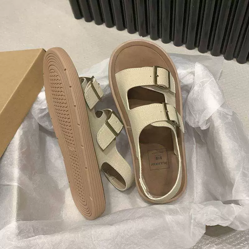 Женские летние сандалии Birkenstock на толстой подошве, новинка 2025 года, пляжная обувь для рыбалки, туфли Birkenstock, однотонные римские туфли