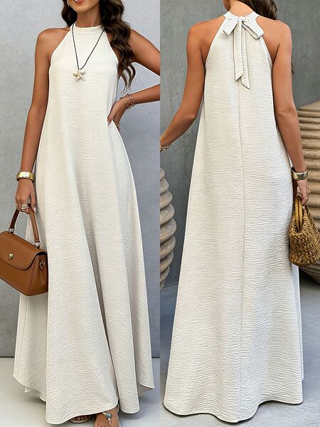 summer silk solid color long dress sleevless